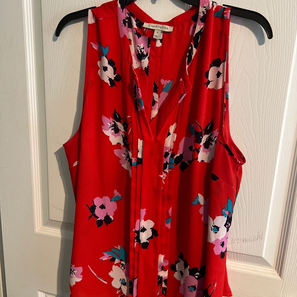 Plus Blouse Red w/ Flowers